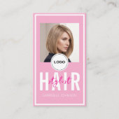 Carte De Visite Code QR Logo Moderne Rose Pâle Coiffeur Blanc  (Devant)