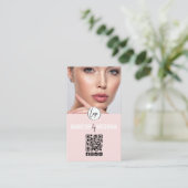 Carte De Visite Code QR Logo Moderne Rose Pâle Photo Maquillage En (Debout devant)