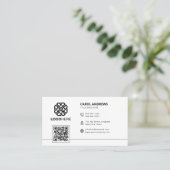 Carte De Visite Code QR Logo Moderne Simple Blanc Générique (Debout devant)
