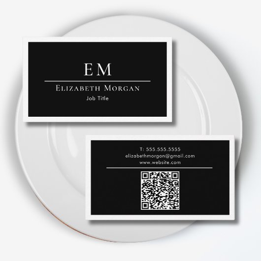 Carte De Visite Code QR Logo Monogramme Professionnel Noir Blanc