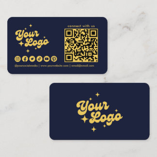 Carte De Visite Code QR Logo Navy Blue And Gold Connectez-Vous Ave