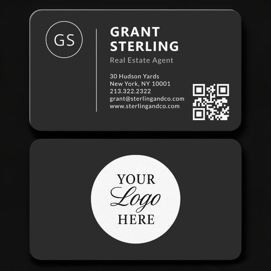 Carte De Visite Code QR Logo Noir Agent Immobilier Professionnel