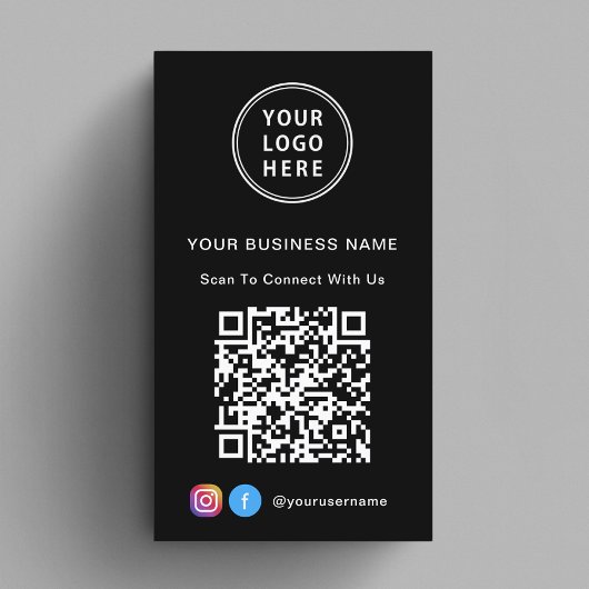 Carte De Visite Code QR Logo Noir Connectez-vous avec nous
