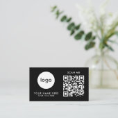 Carte de visite Code QR Logo Noir Moderne Design (Debout devant)