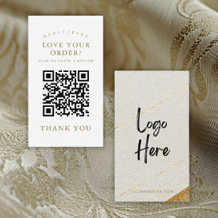 Carte De Visite Code QR Logo Or Blanc Moderne Laissez un avis