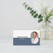 Carte De Visite CODE QR Logo OVAL Photo Professional DUSTY BLEU (Debout devant)