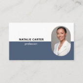 Carte De Visite CODE QR Logo OVAL Photo Professional DUSTY BLEU (Devant)