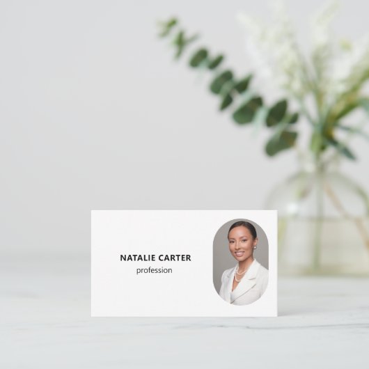Carte De Visite CODE QR Logo OVAL Photo Professional PLAIN WHITE (Debout devant)