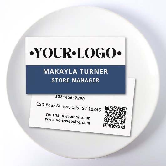 Carte De Visite Code QR Logo Personnalisé Bleu