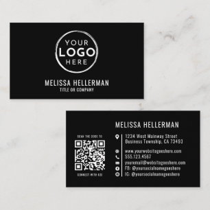 Carte De Visite Code QR Logo Personnalisé Professionnel Noir