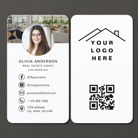 Carte De Visite Code QR Logo Photo Agent Immobilier