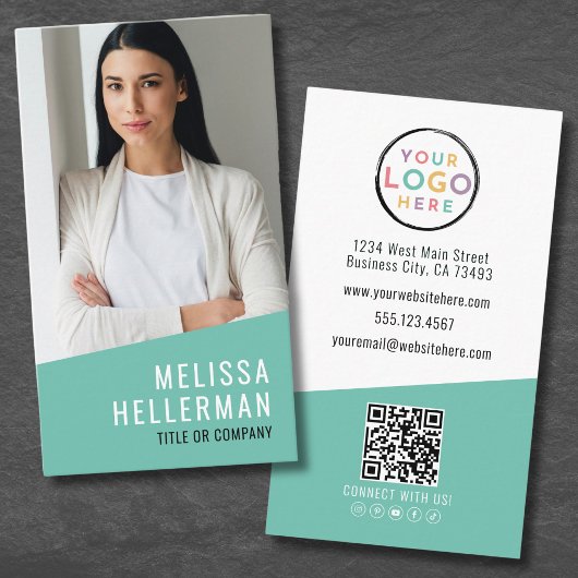Carte De Visite Code QR Logo Photo Moderne Professionnel Vertical
