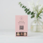 Carte De Visite Code QR Logo Photo Moderne Rose Pâle (Debout devant)