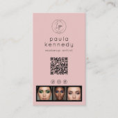 Carte De Visite Code QR Logo Photo Moderne Rose Pâle (Devant)
