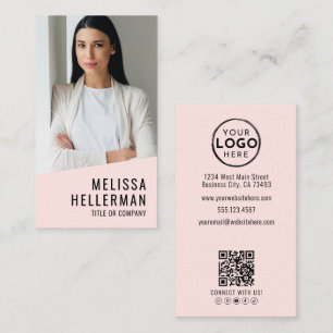 Carte De Visite Code QR Logo Photo Professionnel Rose Pâle Blush