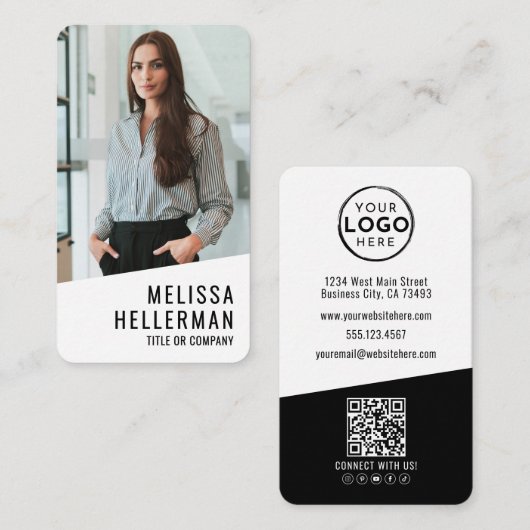 Carte De Visite Code QR Logo Photo Professionnel Vertical (Devant / Derrière)