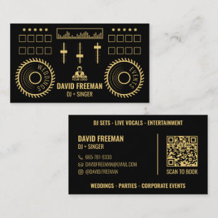 Carte De Visite Code QR Logo Platine Tourne Disque Or Noir Musique