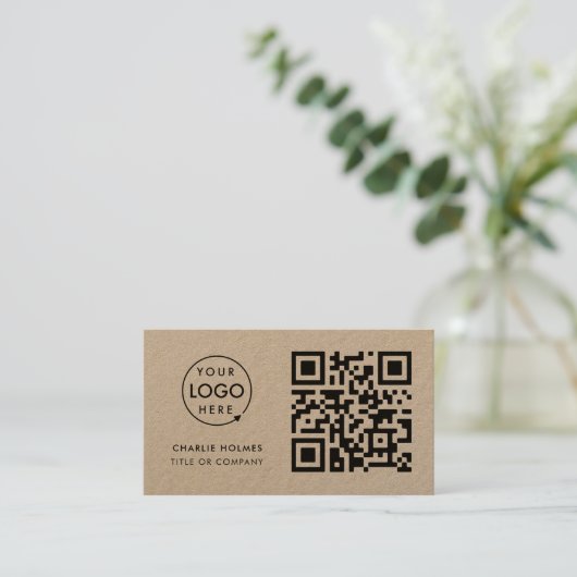 Carte De Visite Code QR logo professionnel|Rustique Kraft  (Debout devant)