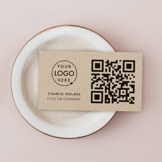Carte De Visite Code QR logo professionnel|Rustique Kraft 