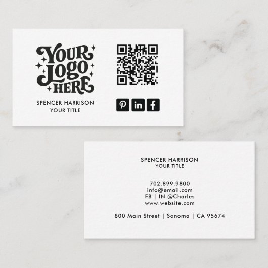 Carte De Visite Code QR Logo Rétro (Devant / Derrière)
