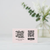 Carte De Visite Code QR Logo Rétro Rose Pâle (Debout devant)