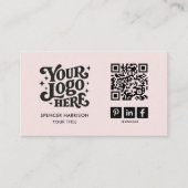 Carte De Visite Code QR Logo Rétro Rose Pâle (Devant)