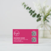 Carte De Visite Code QR Logo Rose Foncé Professionnel Moderne (Debout devant)