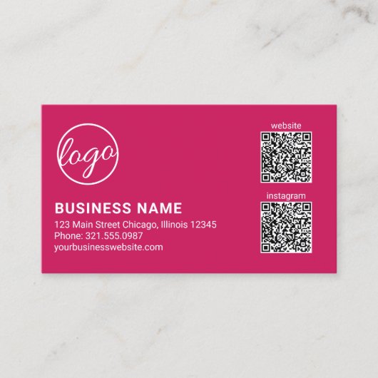 Carte De Visite Code QR Logo Rose Foncé Professionnel Moderne (Devant)
