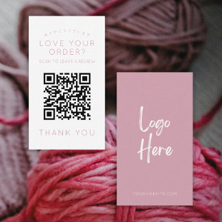 Carte De Visite Code QR Logo Rose Pâle Minimaliste Laissez un Avis