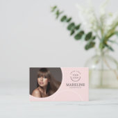 Carte De Visite Code QR Logo Rose Pâle Photo Coiffeur (Debout devant)