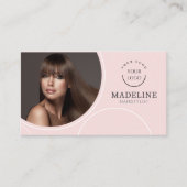 Carte De Visite Code QR Logo Rose Pâle Photo Coiffeur (Devant)