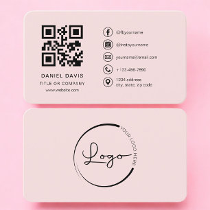 Carte De Visite Code QR Logo Rose Pâle Professionnel