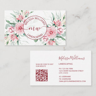 Carte De Visite Code QR Logo Roses Roses aquarelle