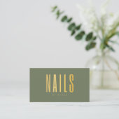 Carte De Visite Code QR Logo Sage Vert Et Or Nail Tech (Debout devant)
