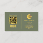 Carte De Visite Code QR Logo Sage Vert Et Or Nail Tech (Dos)