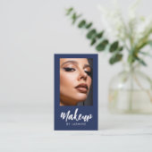 Carte De Visite Code QR Logo Script Bleu Marine Photo Maquillage (Debout devant)