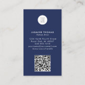Carte De Visite Code QR Logo Script Bleu Marine Photo Maquillage (Dos)