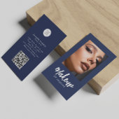 Carte De Visite Code QR Logo Script Bleu Marine Photo Maquillage