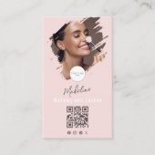 Carte De Visite Code QR Logo Script Rose Pâle Photo Maquillage (Devant)