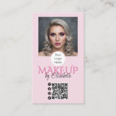 Carte De Visite Code QR Logo Script Rose Pâle Photo Maquillage (Devant)