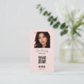 Carte De Visite Code QR Logo Script Rose Pâle Photo Maquillage (Debout devant)