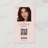 Carte De Visite Code QR Logo Script Rose Pâle Photo Maquillage (Devant)