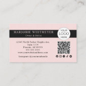 Carte De Visite Code QR Logo Script Rose Pâle Photo Maquillage (Dos)