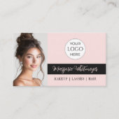 Carte De Visite Code QR Logo Script Rose Pâle Photo Maquillage (Devant)