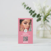 Carte De Visite Code QR Logo Script Rose Pâle Photo Maquillage (Debout devant)