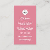 Carte De Visite Code QR Logo Script Rose Pâle Photo Maquillage (Dos)