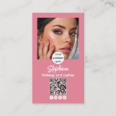 Carte De Visite Code QR Logo Script Rose Pâle Photo Maquillage (Devant)