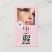 Carte De Visite Code QR Logo Script Rose Pâle Photo Maquillage (Devant)
