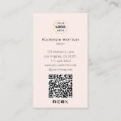 Carte De Visite Code QR Logo Script Rose Pâle Photo Maquillage (Dos)
