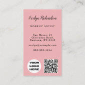 Carte De Visite Code QR Logo Script Rose Pâle Photo Maquillage (Dos)